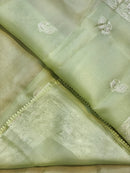 Pastel Green Organza Saree with Peacock Chikankari Embroidery Work
