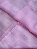 Pink Organza Saree with Peacock Chikankari Embroidery Work