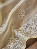 Yellow Organza Saree with Peacock Chikankari Embroidery Work