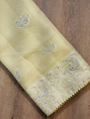Yellow Organza Saree with Peacock Chikankari Embroidery Work