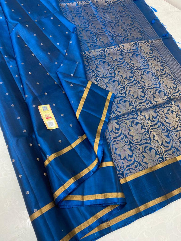 Peacock Blue Kanchipuram Soft Silk Saree