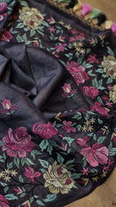 Black Tussar Silk Embroidery Work Saree