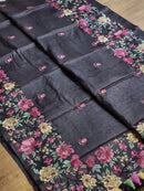 Black Tussar Silk Embroidery Work Saree