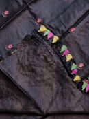 Black Tussar Silk Embroidery Work Saree