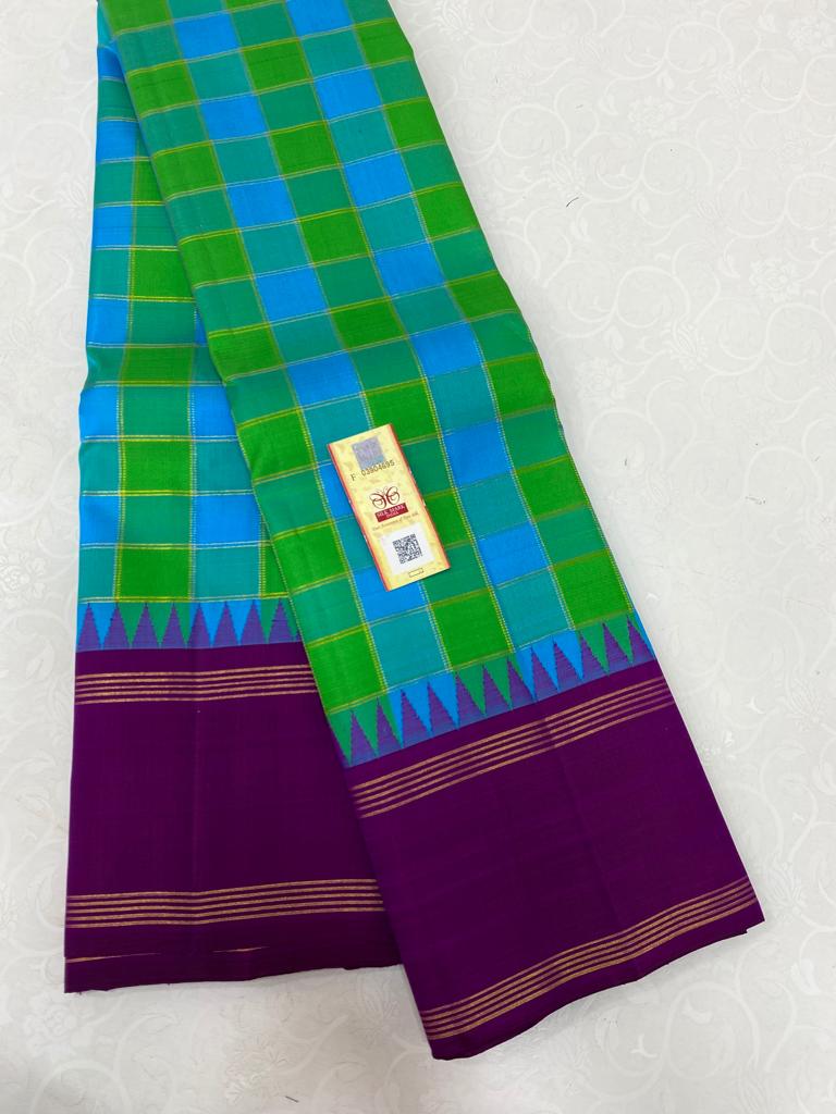 Checked Pattern Handloom Kanchipuram Silk Sarees