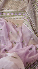 Lavender Organza Saree with Floral Embroidery Butta &  Border