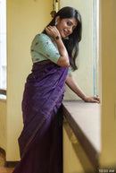 Purple Plain Soft Silk Saree with Contrast Designer Pallu & Blouse