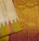 Half White Beige 8 Kol Korvai Temple Border Pure Kanchipuram Silk Saree