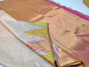 Half White Korvai Temple Border Pure Kanchipuram Silk Saree