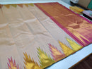 Half White Korvai Temple Border Pure Kanchipuram Silk Saree