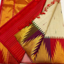 Half White Korvai Contrast Multi Color Temple Border with Body Butta Kanchipuram Silk Saree