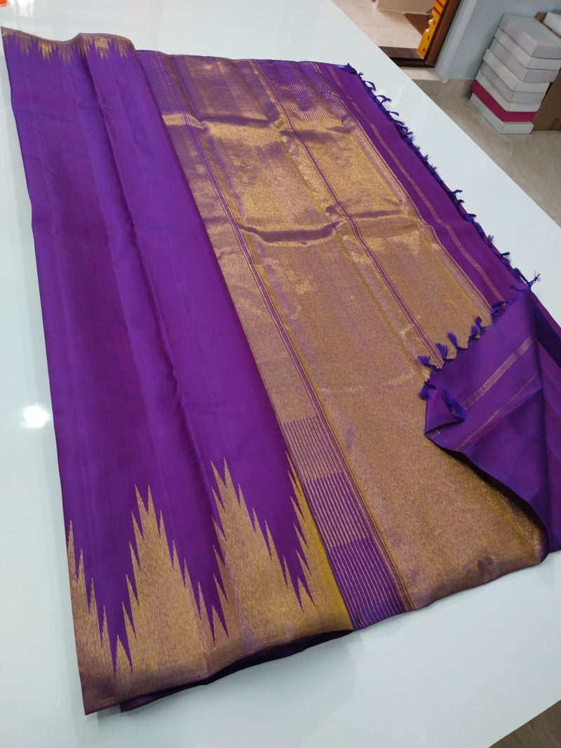 Violet Temple Border Handloom Kanchipuram Silk Saree