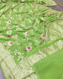 Green Pure Banarasi Khaddi Georgette Meenakari Alfi Resham with Zari Jangla Saree