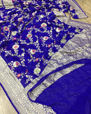 Royal Blue Pure Banarasi Khaddi Georgette Meenakari Alfi Resham with Zari Jangla Saree