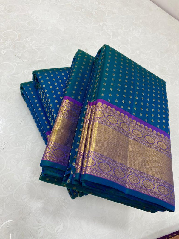 1000 Butta Peacock Blue Kanchipuram Handloom Silk Saree