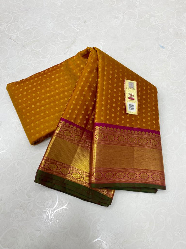 1000 Butta Mustard Yellow Kanchipuram Handloom Silk Saree
