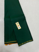 Bottle Green Plain Handloom Kanchipuram Silk Saree with Dual Colour Pallu