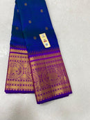 Peacock Blue Korvai Temple Border Kanchipuram Silk Saree