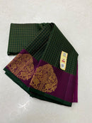 Green Kanchipuram Silk Saree with Zari Checks & Border Butta