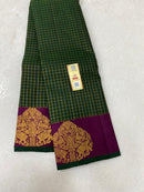 Green Kanchipuram Silk Saree with Zari Checks & Border Butta