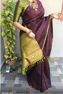 Brown Handloom Kanchipuram Silk Saree with Contrast Pallu & Blouse