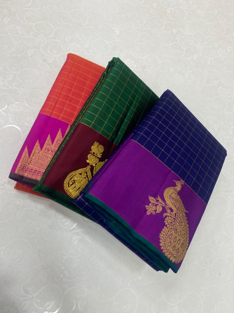 Catalogue - Kanchipuram Silk Sarees with Zari Checks & Border Butta