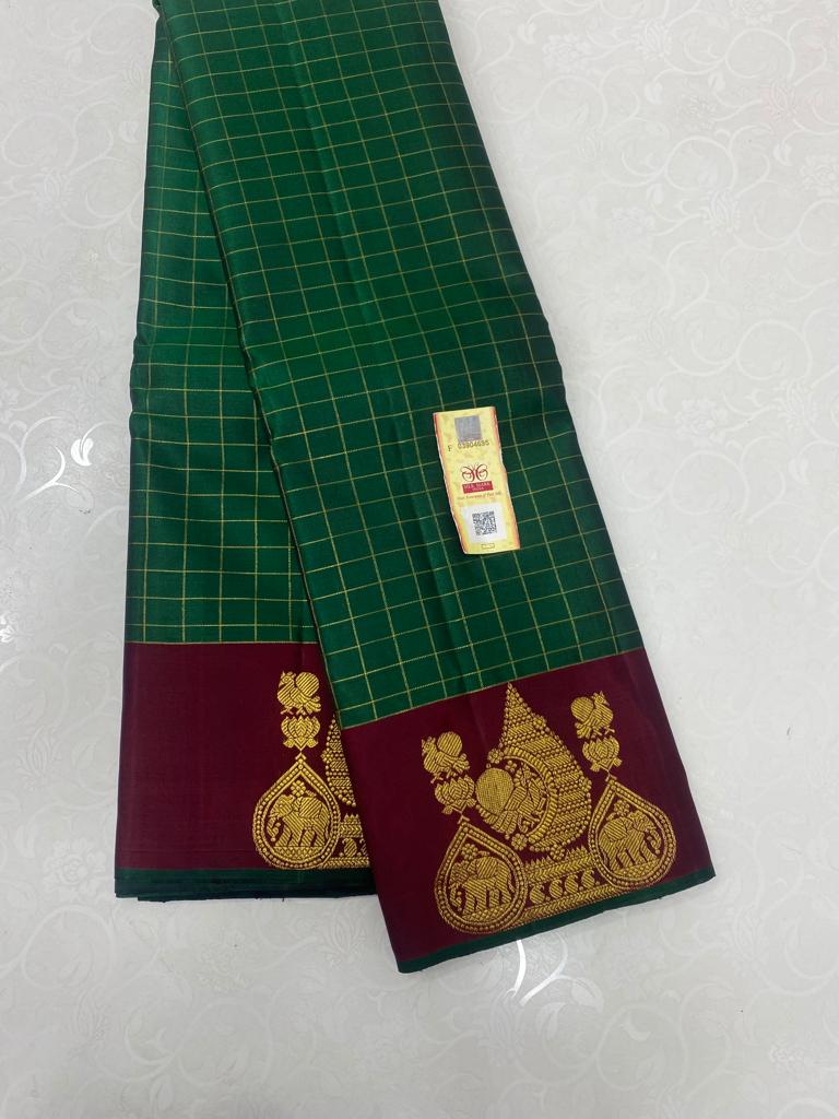 Catalogue - Kanchipuram Silk Sarees with Zari Checks & Border Butta