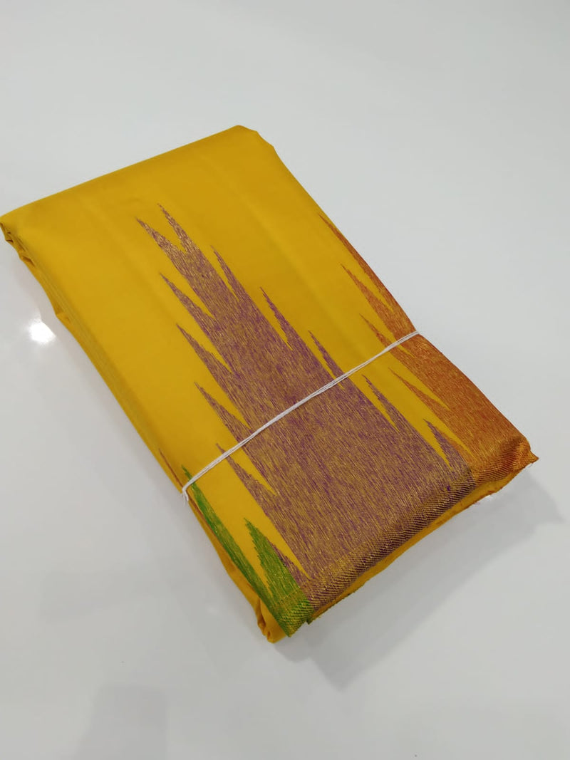 Yellow Mustard Temple Border Kanchipuram Silk Saree