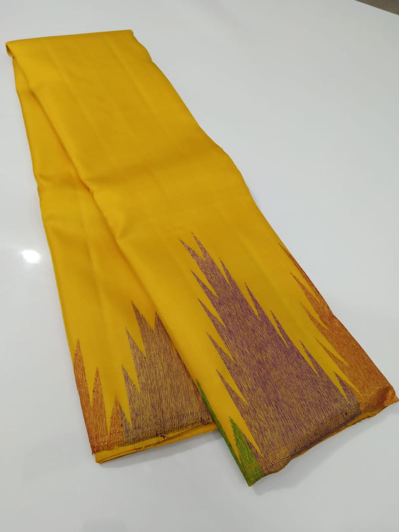 Yellow Mustard Temple Border Kanchipuram Silk Saree