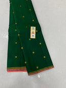 Green Handloom Kanchipuram Silk Saree with Contrast Pallu & Blouse