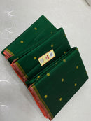 Green Handloom Kanchipuram Silk Saree with Contrast Pallu & Blouse