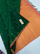 Green Handloom Kanchipuram Silk Saree with Contrast Pallu & Blouse