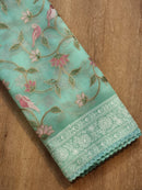 Organza Embroidery Katha Chikankari Work Sarees & Border with Velvet Lace