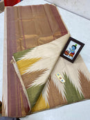 Half White Temple Border Kanchipuram Zari Lines Silk Saree