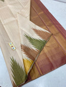 Half White Temple Border Kanchipuram Zari Lines Silk Saree