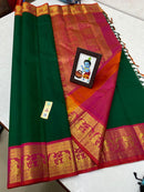 Exclusive Sita Rama Swayamvara Bottle Green Pink Combination Pure Korvai Kanchipuram Silk Saree