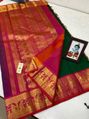 Exclusive Sita Rama Swayamvara Bottle Green Pink Combination Pure Korvai Kanchipuram Silk Saree