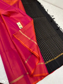Dual Shade Orange Pink Plain Soft Silk Saree with Contrast Designer Pallu & Blouse