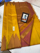Mustard Yellow Korvai Temple Border Kanchipuram Silk Saree