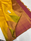 Mustard Yellow Korvai Temple Border Kanchipuram Silk Saree