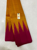 Traditional No Zari Korvai Temple Border Mustard Kanchipuram Silk Saree