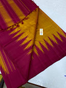 Traditional No Zari Korvai Temple Border Mustard Kanchipuram Silk Saree