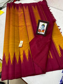 Traditional No Zari Korvai Temple Border Mustard Kanchipuram Silk Saree