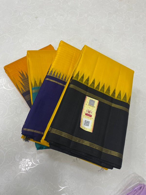 Yellow Kanchipuram Korvai Temple Border Sarees Collection