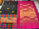 Black Kanchipuram Silk Saree with Multicolor Temple Border
