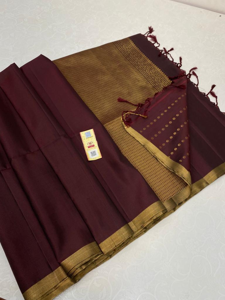 Brown Plain Soft Silk Saree with Designer Pallu and Designer Blouse