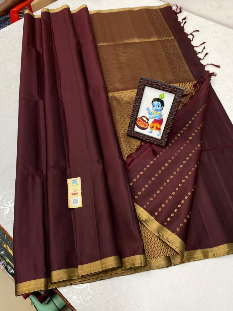 Brown Plain Soft Silk Saree with Designer Pallu and Designer Blouse