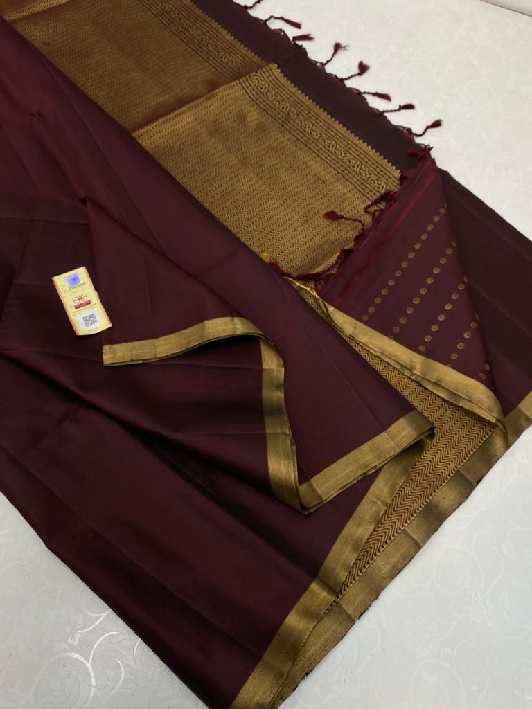 Brown Plain Soft Silk Saree with Designer Pallu and Designer Blouse