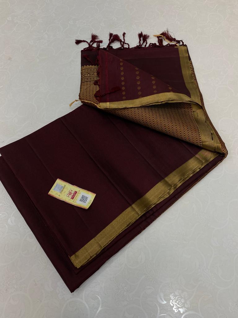 Brown Plain Soft Silk Saree with Designer Pallu and Designer Blouse