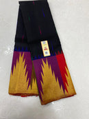 Black Traditional Korvai Multicolor Temple Border Handloom Kanchipuram Silk Saree